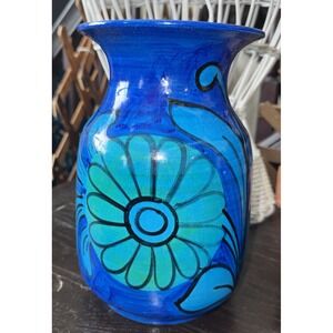 Vintage Bellini Pottery Blue Floral Vase 2835 Italy‎ 9.50" Tall